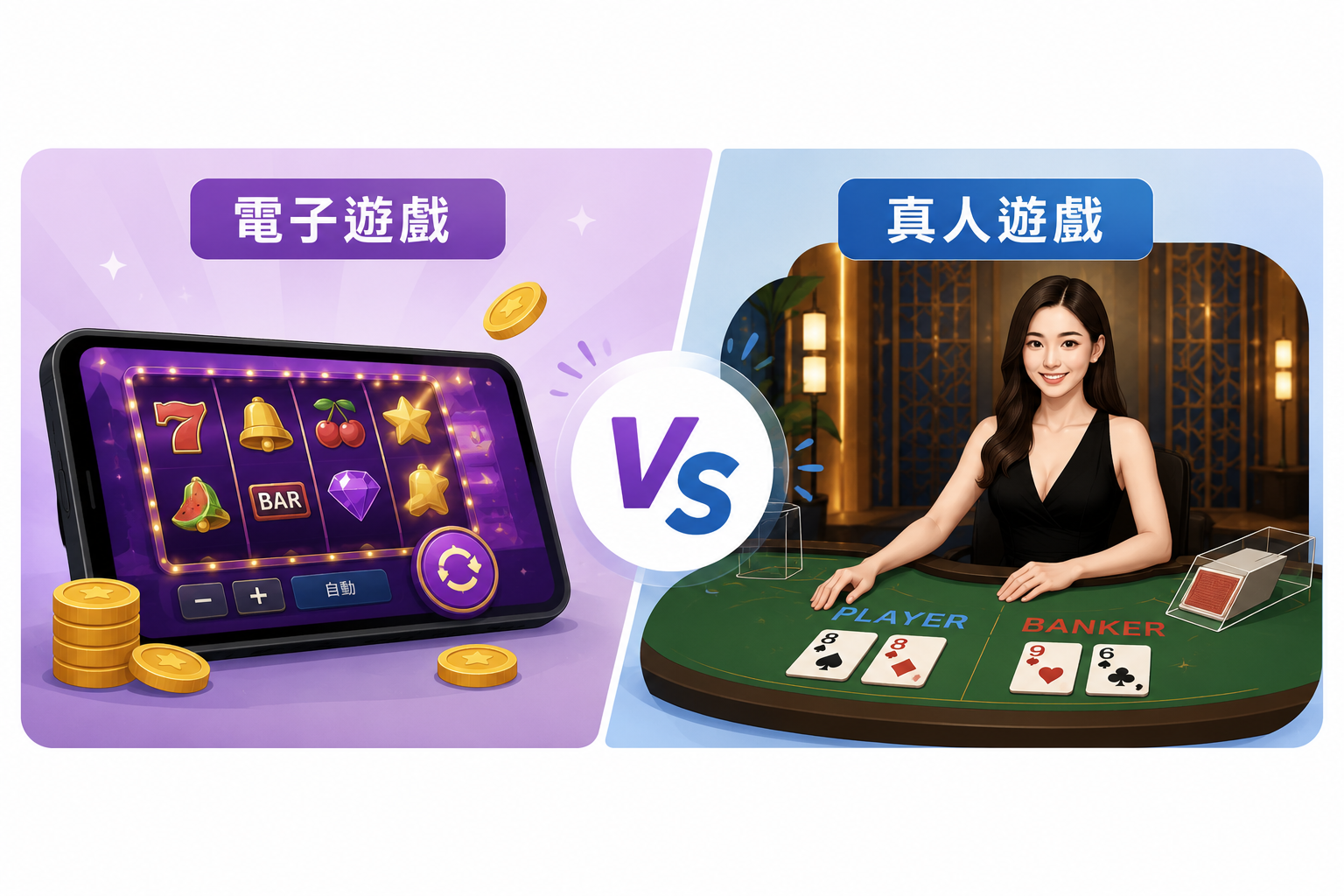 電子遊戲與真人遊戲比較示意圖